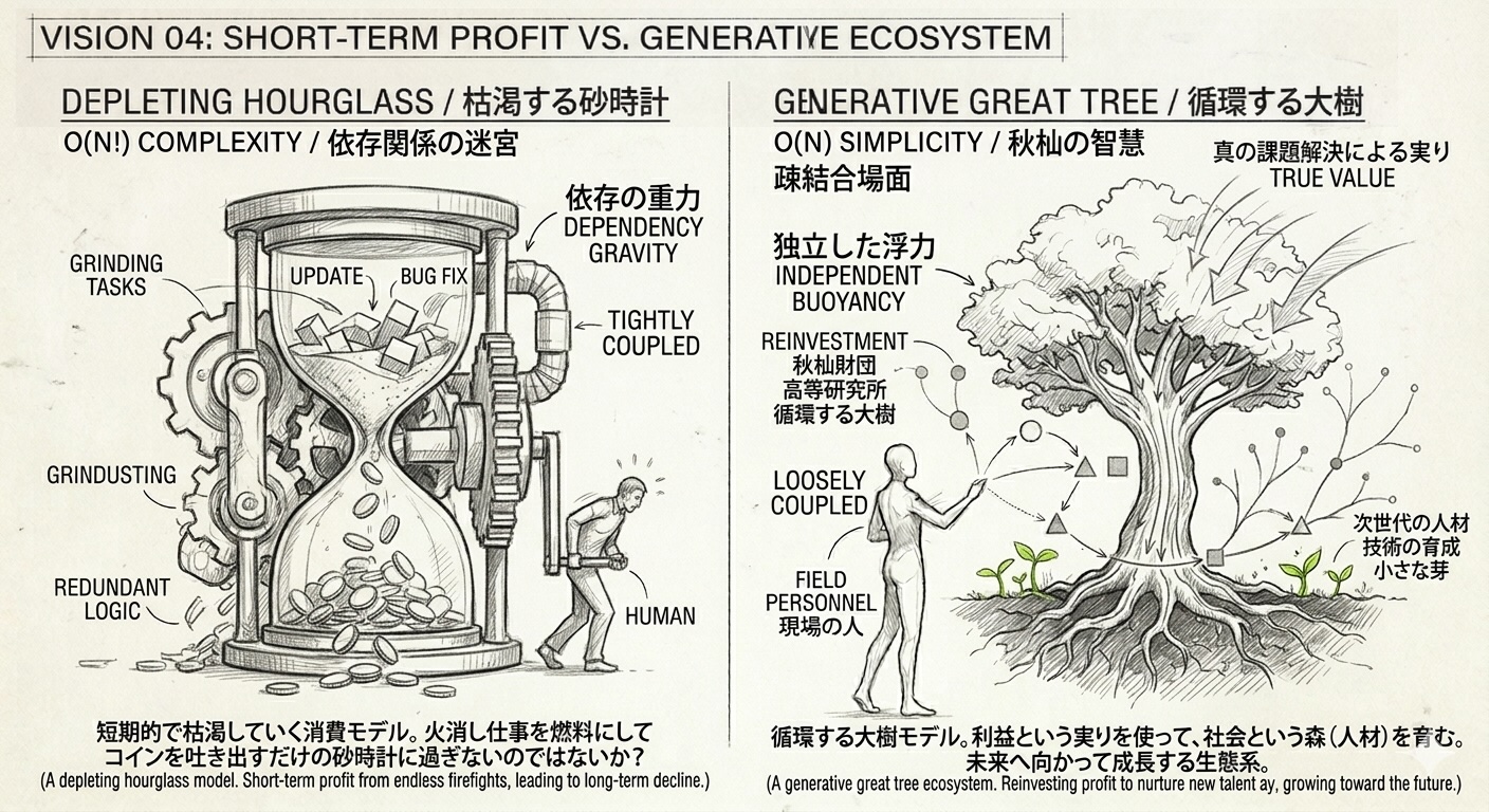 短期利益の砂時計と、循環する大樹
